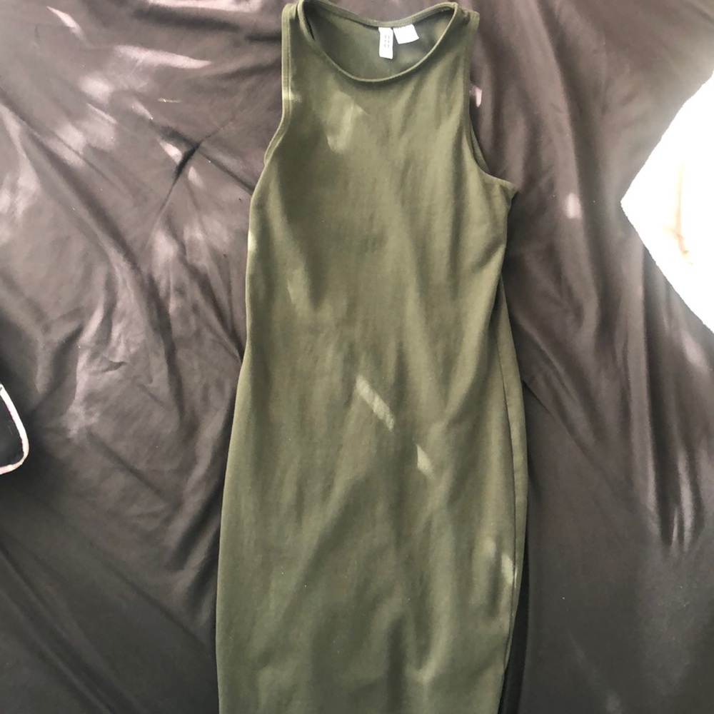 Green basic mini dress